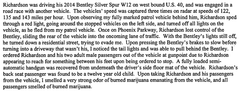 Illustration for article titled Cops Say Sheldon Richardson Raced Bentley 143 MPH, Refused To Pull Over